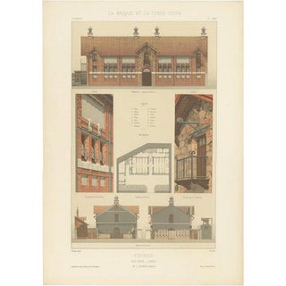 Architectural Print of Ecuries in France, 1900s For Sale