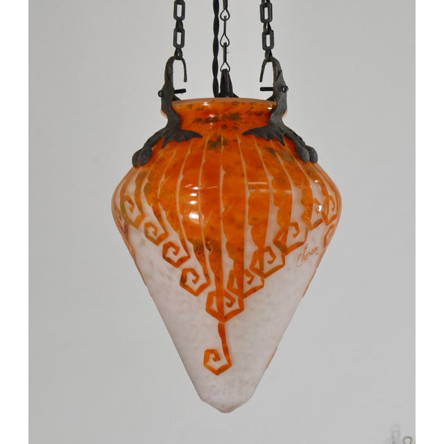 French Art Deco Pendant Light by Le Verre Francais Schneider - 1925 Cameo Lantern France For Sale - Image 11 of 15