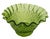 LE Smith Green Glass Ruffled Edge Daisy and Button Pattern 3.5" Tall Bowl - Footed candy dish - Glows purple under UV...