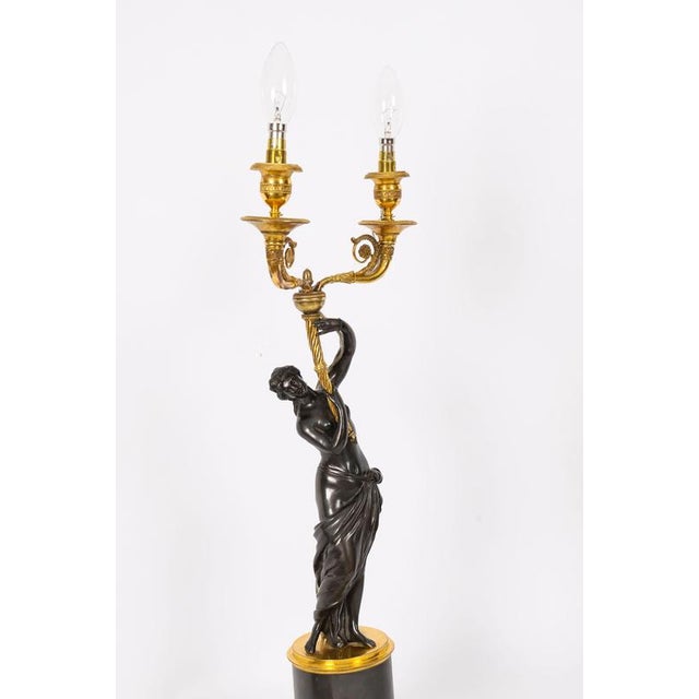 Metal Antique French Bronze and Ormolu Two Light Candelabra, Set of 2 For Sale - Image 7 of 18