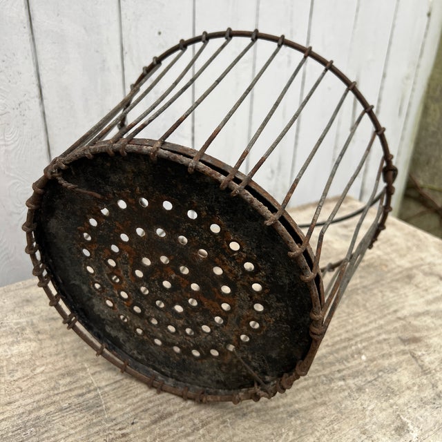 Metal Vintage Rustic Metal Wire Egg Basket With Perforated Bottom For Sale - Image 7 of 10