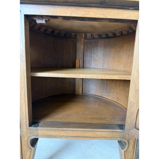 Harold Schwartz for Romweber Demilune Pecan Three-Leg End Tables / Nightstands- A Pair For Sale - Image 11 of 13