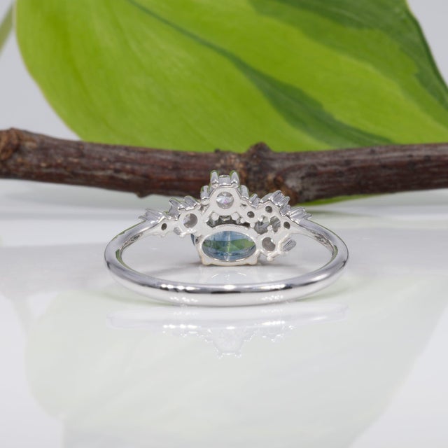 Blue Natural Montana Sapphire Ring With Earth-Mined Diamond Accents: Solid 14k Gold, Size 6.75 For Sale - Image 8 of 9