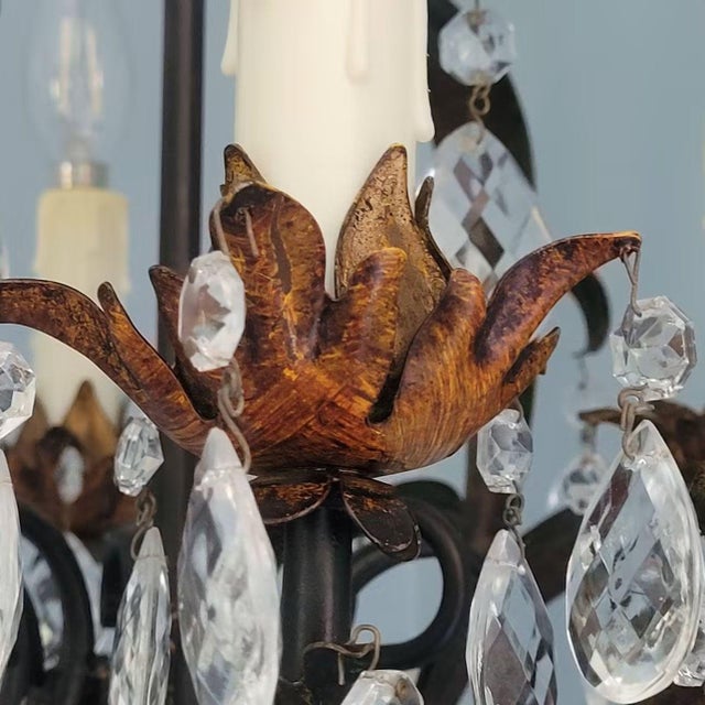 Metal leaves with crystal glass prisms patina aged beautifully hangs with electrical chain and cord with on off switch