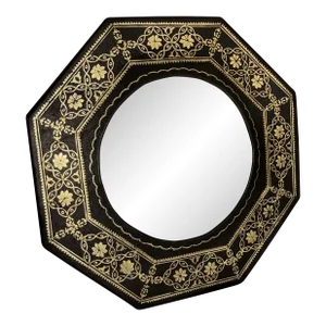 Hexagonal Gilt Leather Mirror