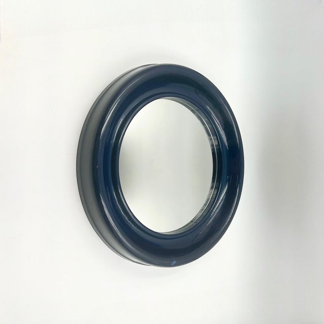Vintage Blue Plastic Wall Mirror with Round Frame, 1970s For Sale - Image 11 of 11