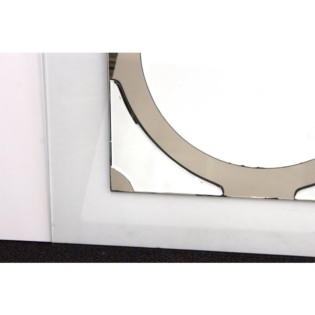 Postmodern Round Mirror on Rectangular Glass Frame For Sale - Image 4 of 9