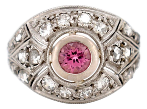 Antique Art Deco Platinum Ring - Pink Tourmaline & Diamonds - Circa 1920, Size 5