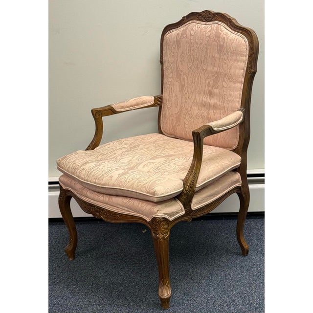 1980s Vintage Louis XV Upholstered Fauteuil Armchairs - A Pair For Sale - Image 5 of 11