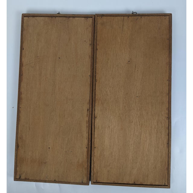 Pair Mid-Century Modern Hand-Carved Wood Figural Relief Wall Panels on Shimmering Capiz Shell Grounds For Sale - Image 18 of 18