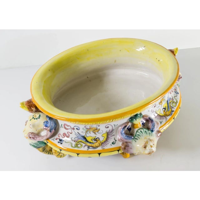 20th Century Italian Decorative Majolica Maiolica Faience Planter or Centerpiece Bowl For Sale In New York - Image 6 of 10
