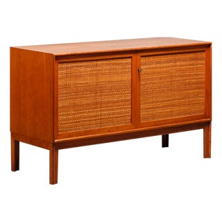 Vintage Sideboard in Teak and Rattan by Alf Svensson for Bjästa Möbelfabrik, 1960s For Sale