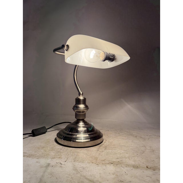 Silver Ministerial Lamp with Chrome Finish and White Glass Lampshade, 1980s For Sale - Image 8 of 9