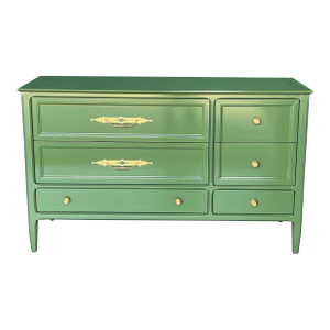 1960s Mid-Century Modern Green Lacquered Dresser of Six Drawers