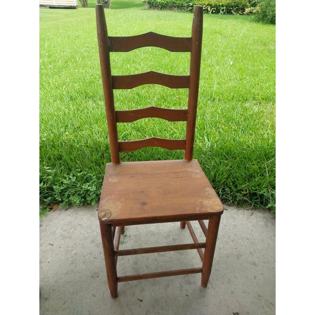 Early 21st Century Antique Primitive Wooden 4-Slat Ladderback Accent Side Chair For Sale - Image 5 of 8