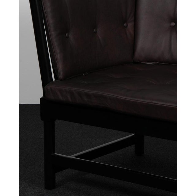 Model 1789 2-Seater Tremmesofa in Black Beech and Leather attributed to Børge Mogensen for Fritz Hansen For Sale - Image 6 of 7