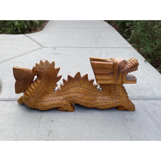 Asian Rare Mid 20th Century Wooden Hand-Carved Dragon For Sale - Image 3 of 8