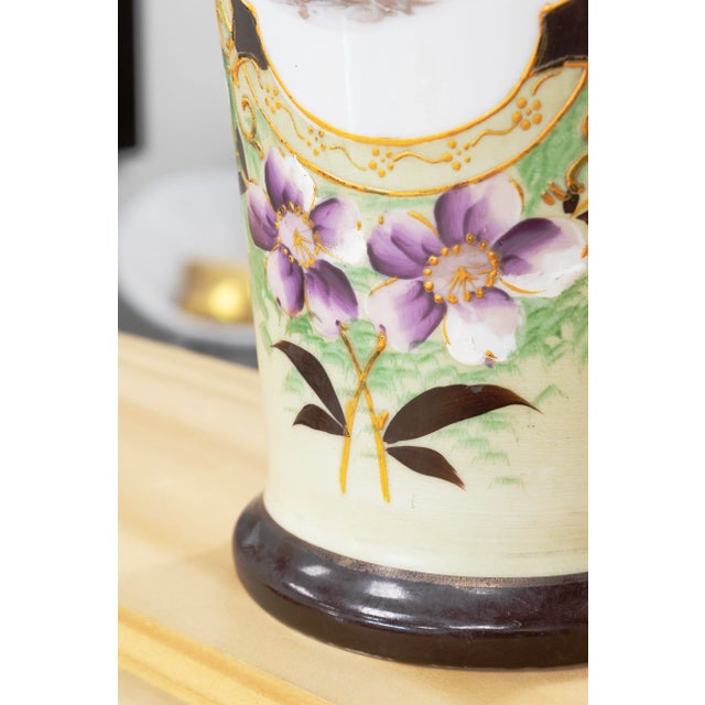 Late 19th Century Antique Victorian Bristol - Glass Vase Hand Painted Portrait & Floral Design For Sale - Image 5 of 7