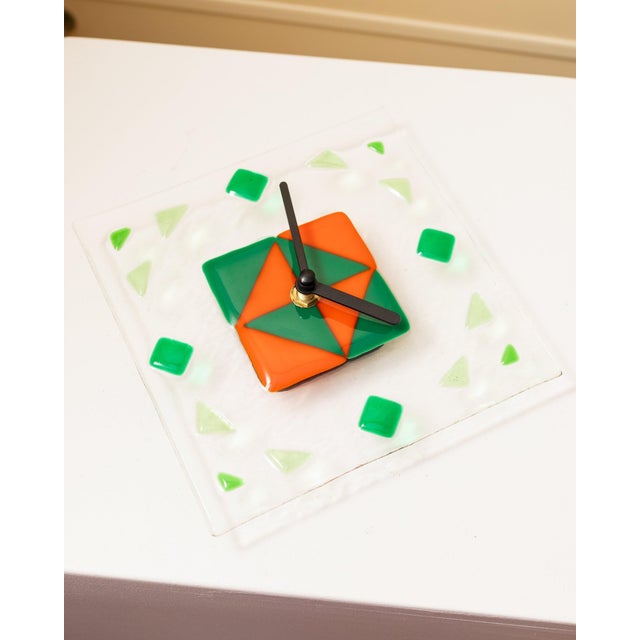 Glass Vintage Glass Wall Clock, Italy, 1980s For Sale - Image 7 of 12