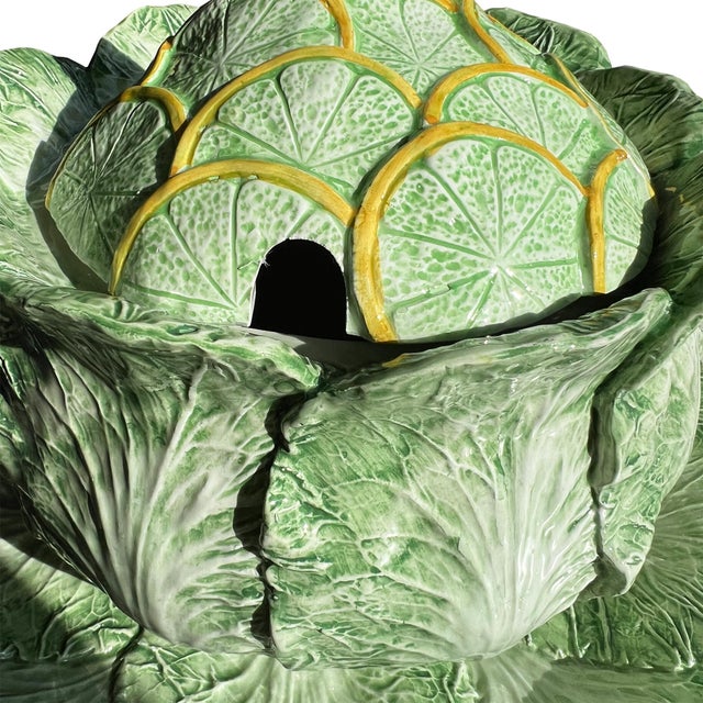 Mid-Century Modern Mid 20th Century Monumental Italian Majolica Cabbage & Citrus Tureen, Trompe L’Oeil Centerpiece For Sale - Image 3 of 7