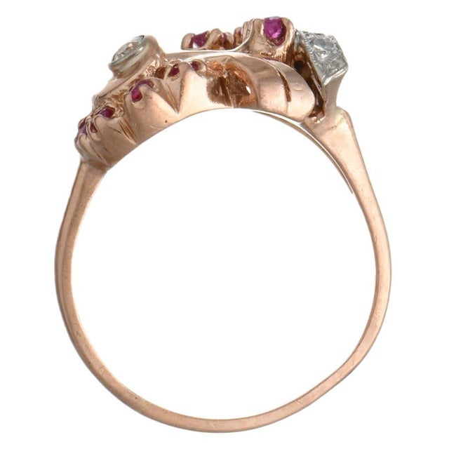 14KY Retro Modern Ruby & Diamond Ring, size 8.25 For Sale - Image 4 of 5