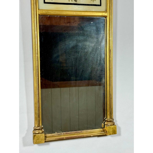 Antique 1820 American Federal Giltwood Tabernacle Mirror With Eglomise Glass For Sale - Image 11 of 15