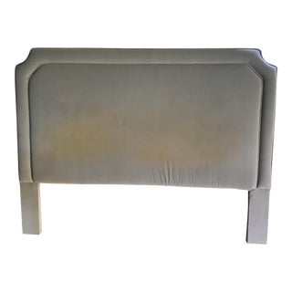 French King Blue Velvet Upholstered Headboard For Sale