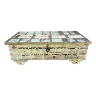 Large American Primitive Oak Trunk Table- Late 1800s For Sale