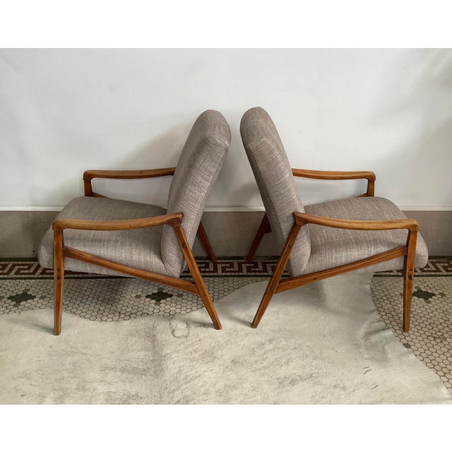 1940s Pair of MCM French Upholstered Wooden Armchairs For Sale - Image 5 of 11