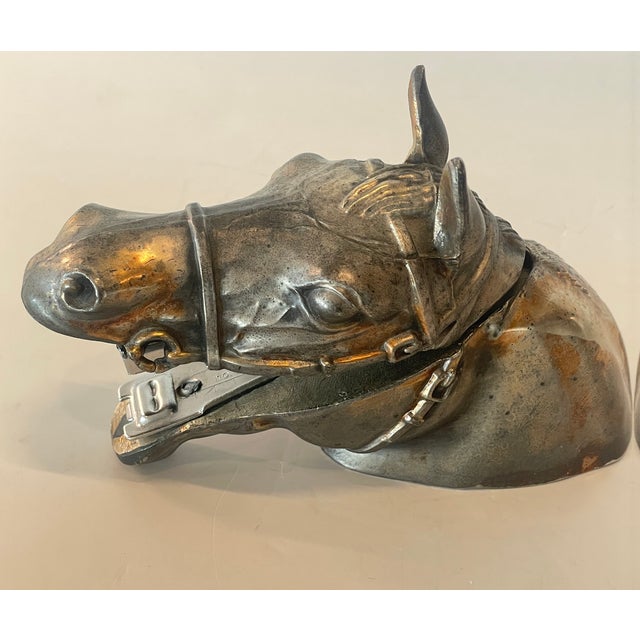 Wood Vintage Ted Arnold Ltd. Brass Washed Horse Head Stapler on Walnut Stand For Sale - Image 7 of 12
