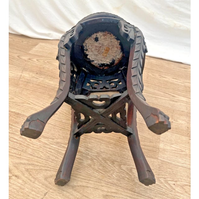 French Plant Stand Table, Hand Carved Lattice Marble Top, Dark Mahogany Petite For Sale - Image 9 of 9