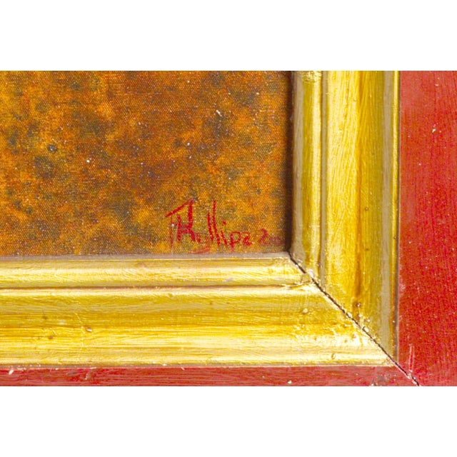 Textile Signed Phyllipa, Maasai Herder Oil Painting, Red & Ochre For Sale - Image 7 of 8