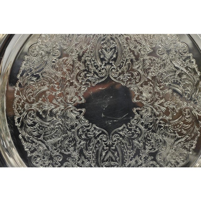 Late 20th Century Vintage Oneida Victorian Style Round Silver Plated Serving Platter Bar Tray For Sale - Image 5 of 12