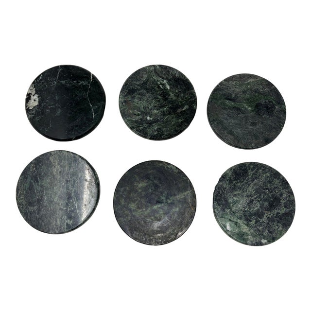 Green Marble Coasters Set 6 Pieces Handmade in Italy Collectible 1970 For Sale