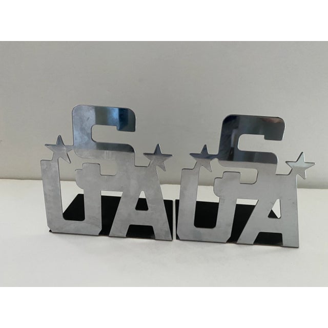 1960s 1960s Mid Century Chrome Plate USA Bookends - Set of 2 For Sale - Image 5 of 6