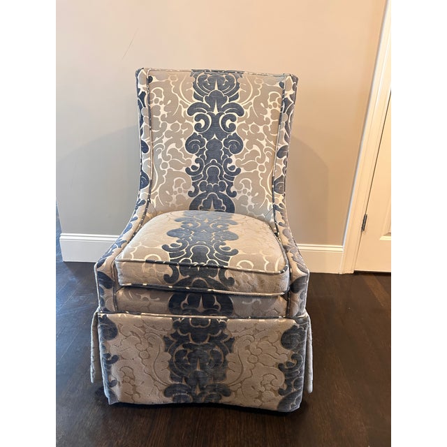 Upholstered Skirted Dining Side Chair Beautifully upholstered kick pleat skirted chair with removable seat cushion. Fabric...