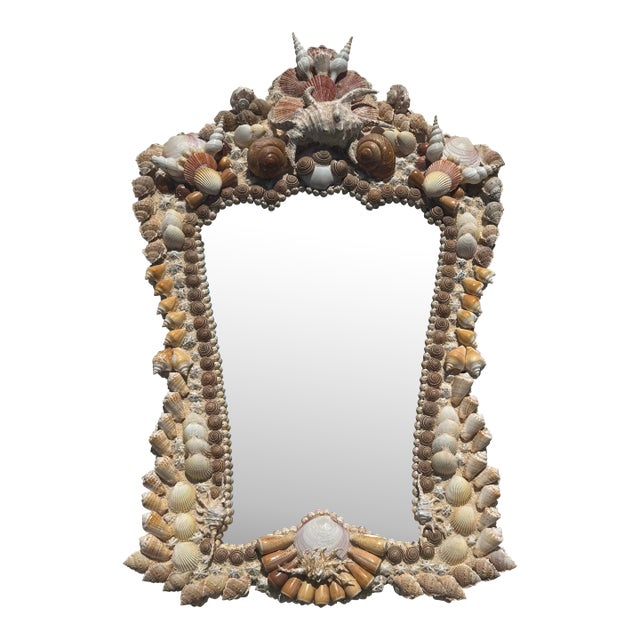 Currey and Company Stunning Large Natural Seashell Framed Mirror For Sale