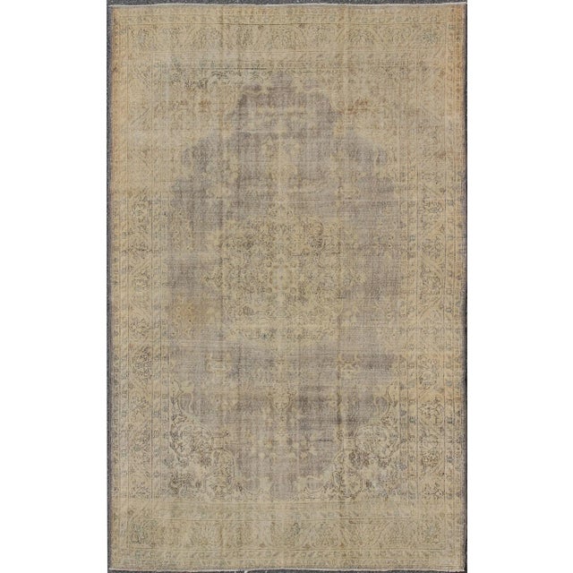 Distressed Turkish Rug With Floral Design in Taupe, Gray, Brown and Ivory For Sale - Image 9 of 9