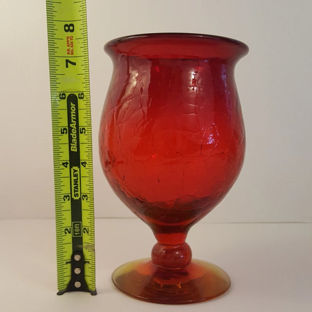 Blenko Mid-Century Amberina Crackle Glass Pedestal Bowl For Sale In Nashville - Image 6 of 7