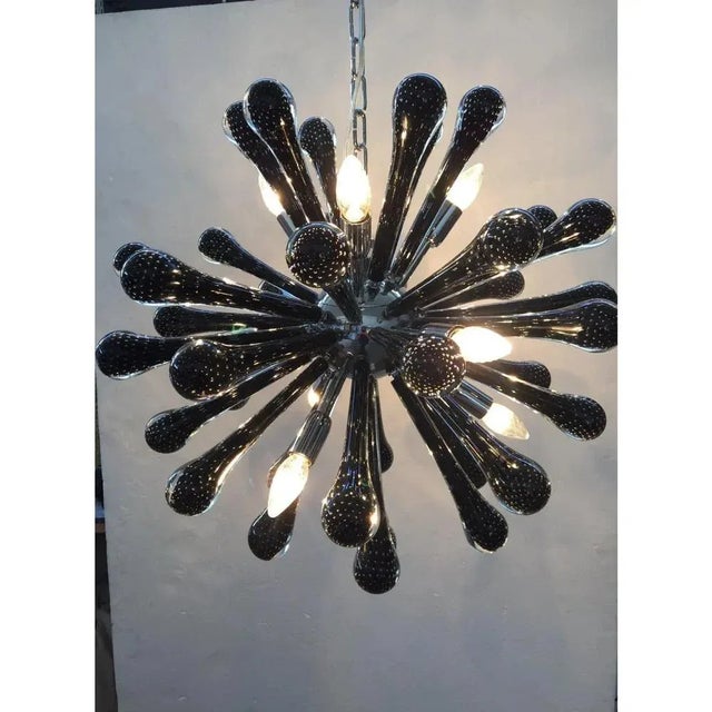 Mid-Century Modern Sputnik Pendant with Black Drops with Bubbles Inside by Simoeng For Sale - Image 3 of 9
