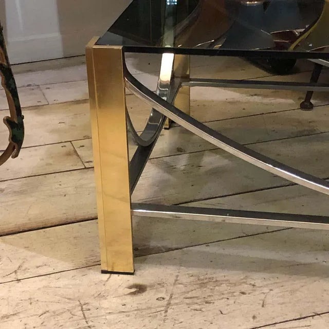 Mid-Century Modern 1970s Italian Mid-Century Modern Brass, Steel and Smoked Glass Coffee Table For Sale - Image 3 of 12