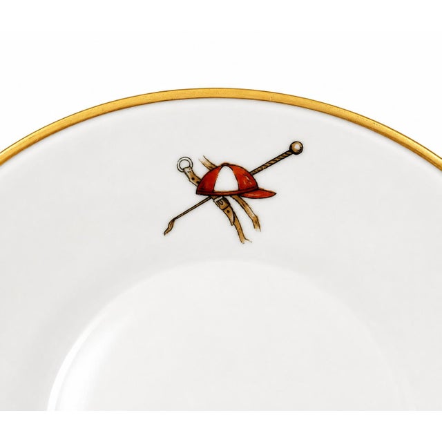 White Pair Vintage Hertel Jacobs Equestrian Jockey Porcelain Demitasse Cups & Saucers For Sale - Image 8 of 11