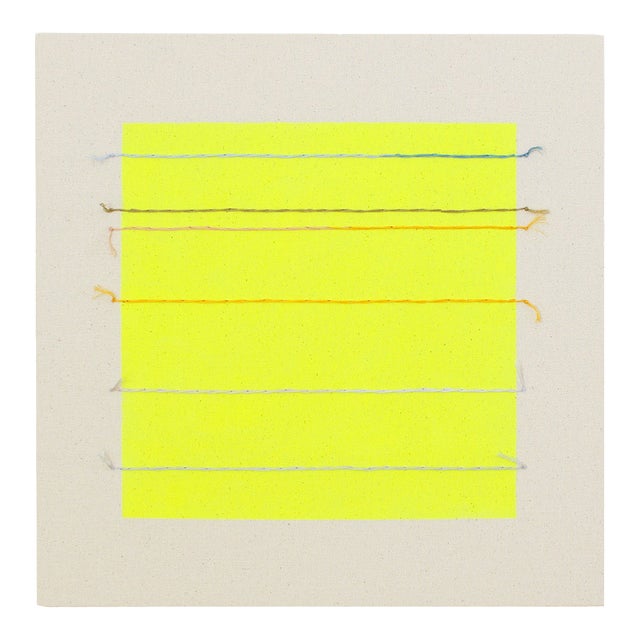 Original Painting | Neon Yellow Minimalist Abstract Painting, 16 X 16 In. For Sale