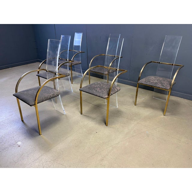 Metal Brass and Acrylic Dining Chairs by Belgochrom, 1970s, Set of 6 For Sale - Image 7 of 13
