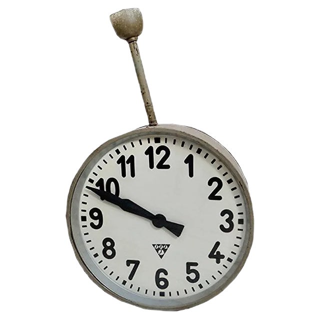 Vintage Double Sided Station Clock from Pragotron, 1953 For Sale