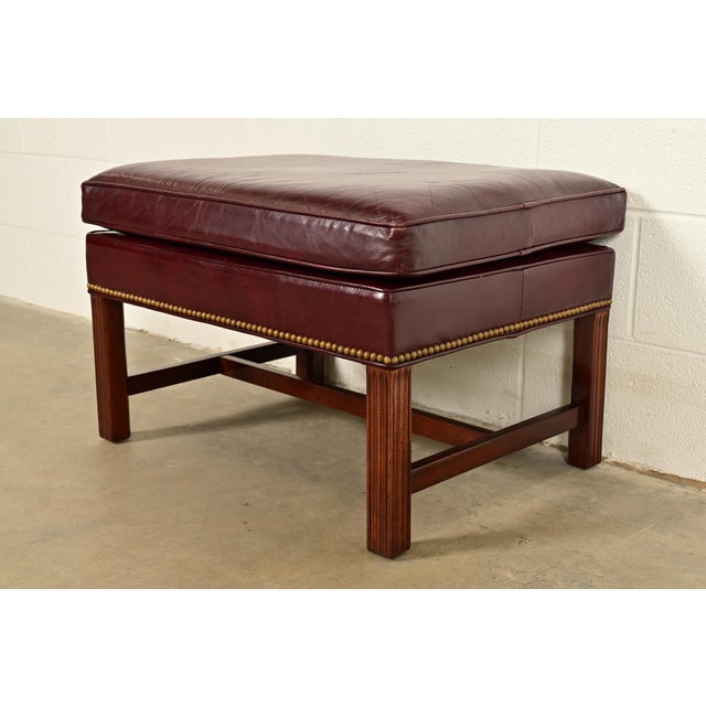 Hancock & Moore Chippendale Wingback Leather Lounge Chairs With Ottoman For Sale - Image 11 of 15
