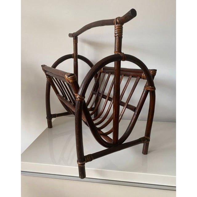 Wood Magazine Rack in Bent Rattan and Bamboo, France, 1970 For Sale - Image 7 of 11
