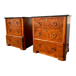 Late 20th Century Baker Burl and Marble Chests - a Pair For Sale
