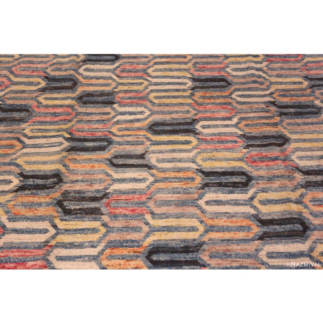 Richly Colored Artistic Geometric Pattern Modern Room Size Rug For Sale - Image 4 of 5
