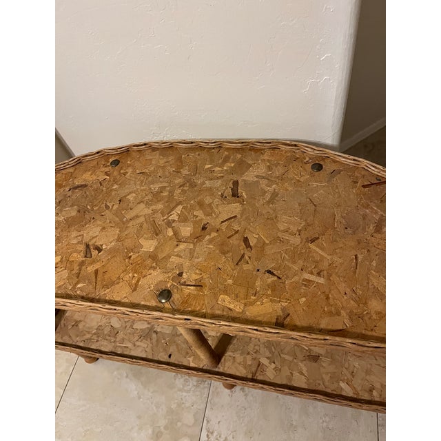 1970s 1970s Vintage Two-Tier Rattan Demilune Console Table With a Half-Moon Design For Sale - Image 5 of 12